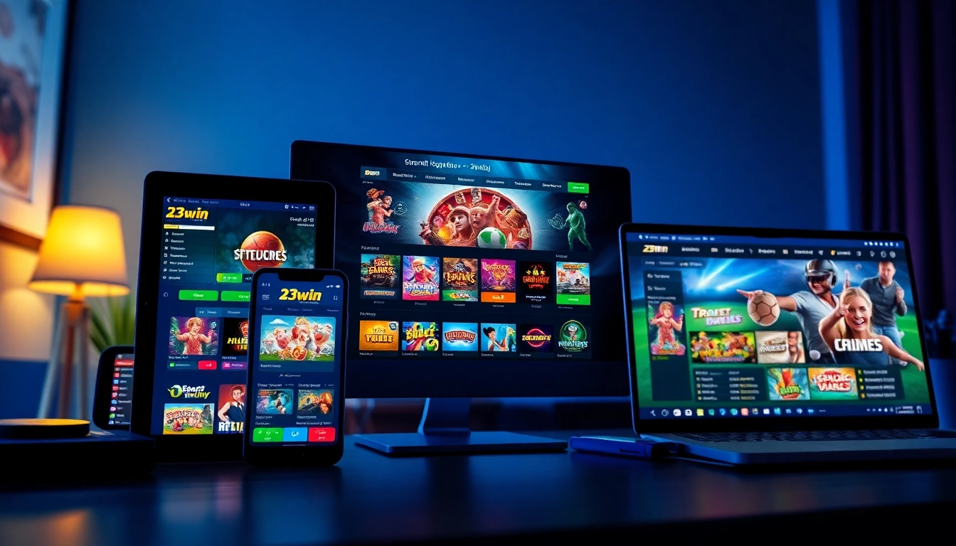 Exciting gaming experience on 23win showcasing multiple devices and vibrant game icons.