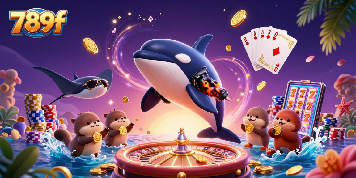 Engage in thrilling casino adventures with 789f as orca, stingray, and otters celebrate with coins.
