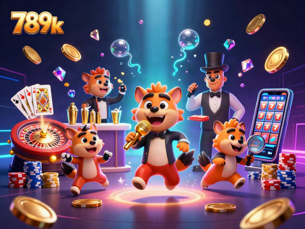 Engage with 789k's vibrant 3D casino scene, featuring hyenas and dynamic gaming elements.