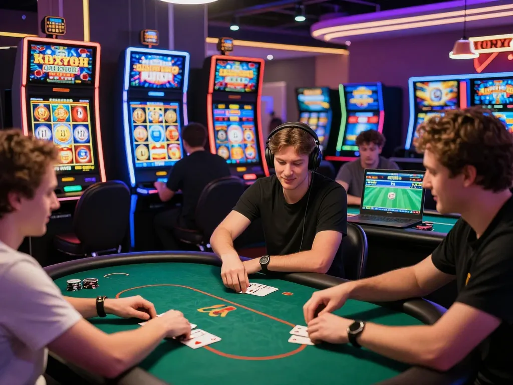 Diverse players engaged in thrilling online betting activities at Vsbet casino, showcasing excitement and vibrant gaming environment.