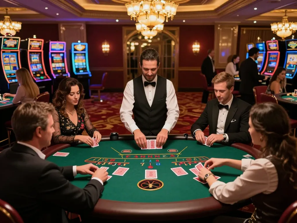 Players engaging at a blackjack table in a casino atmosphere, with HM88 strategies in action.