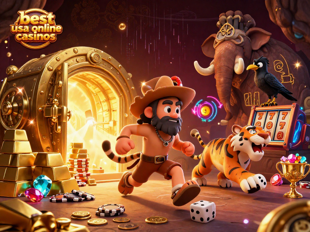 Catch the excitement at the best USA online casinos with this vibrant 3D illustration of a prehistoric casino.