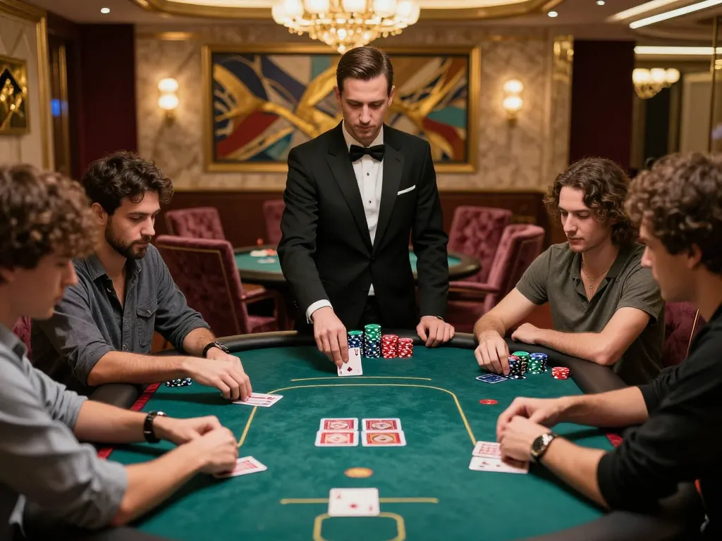 Engaged poker players at LC88, showcasing high-stakes gameplay in a luxurious VIP setting.