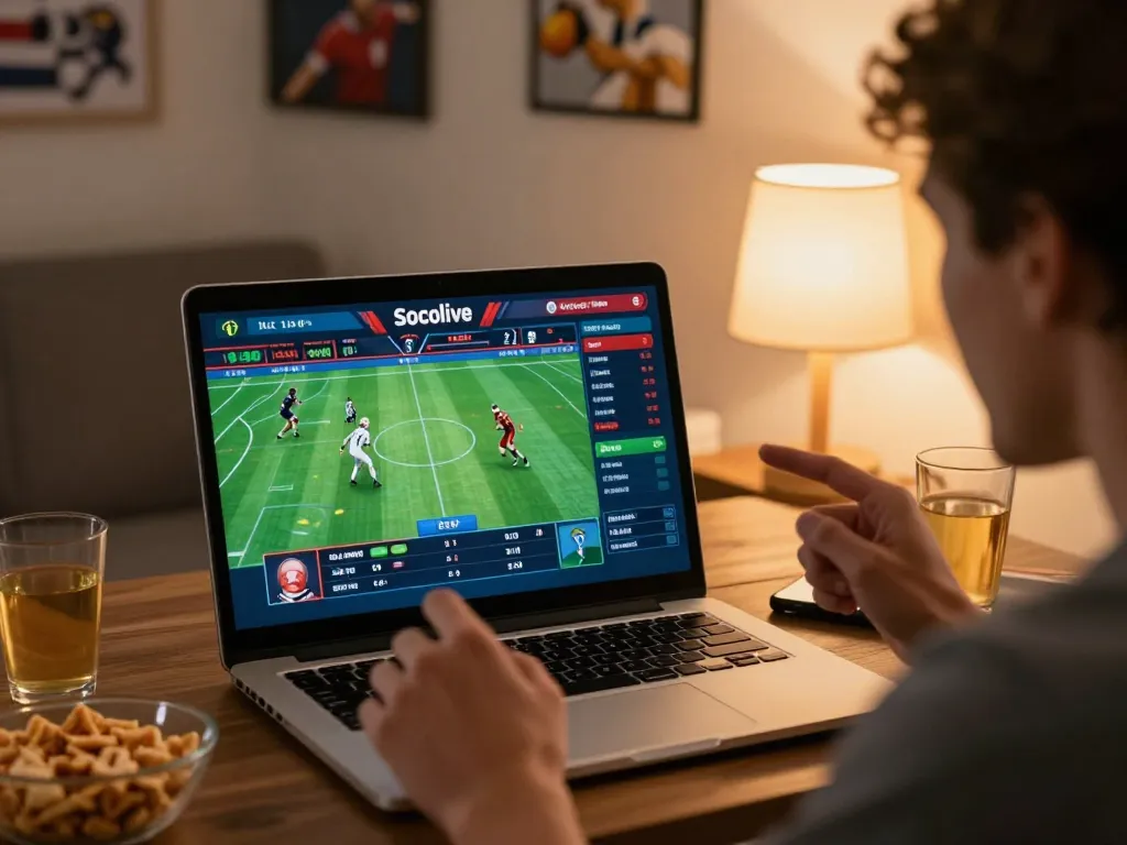 Socolive user engaging enthusiastically in live sports betting from home.