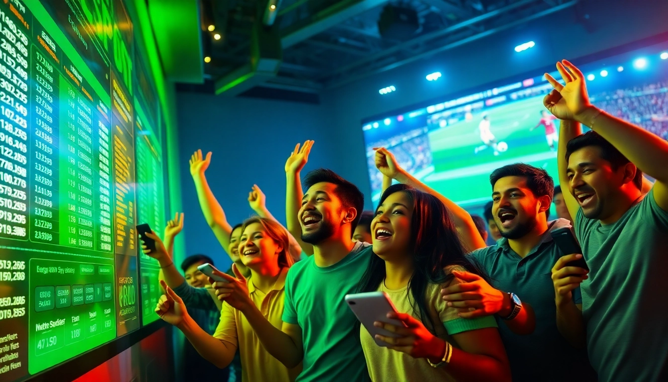 Exciting sports betting scene with keonhacai, showcasing dynamic fans and digital odds.