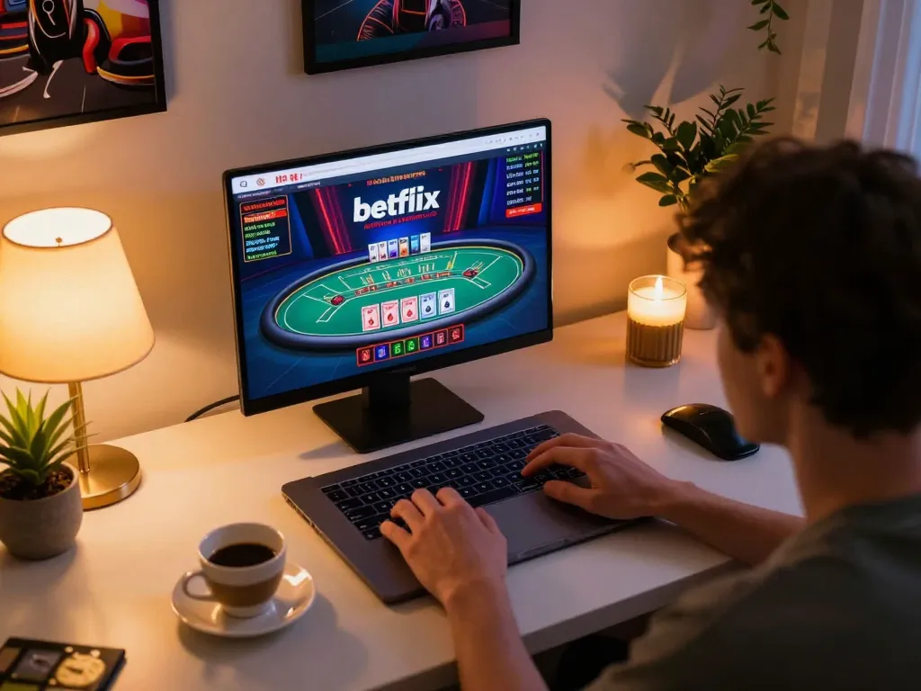 Engage in thrilling online gaming with betflix on a modern laptop at home, showcasing excitement and strategy.