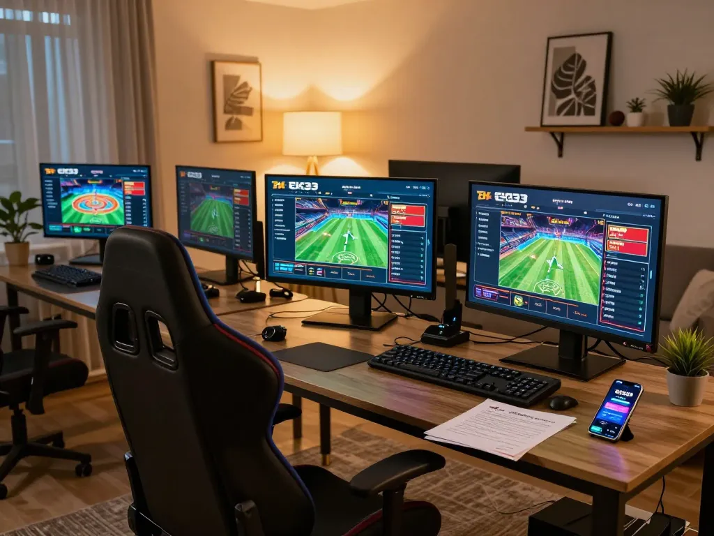 Experience EK333 with a captivating online gaming setup showcasing excitement in a cozy home