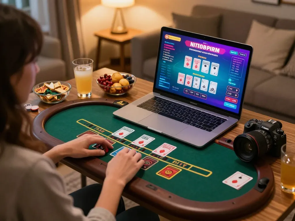 A player engaged in a blackjack game on 3win in a cozy home office.