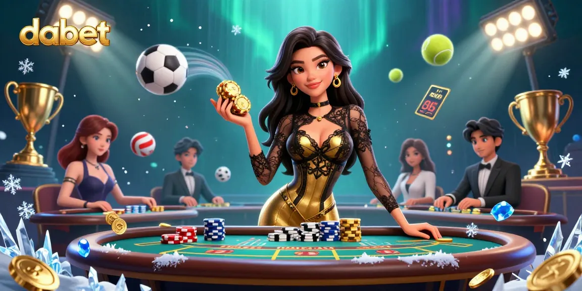 Bet on dabet with high-value casino chips at a VIP baccarat table amidst sports excitement.