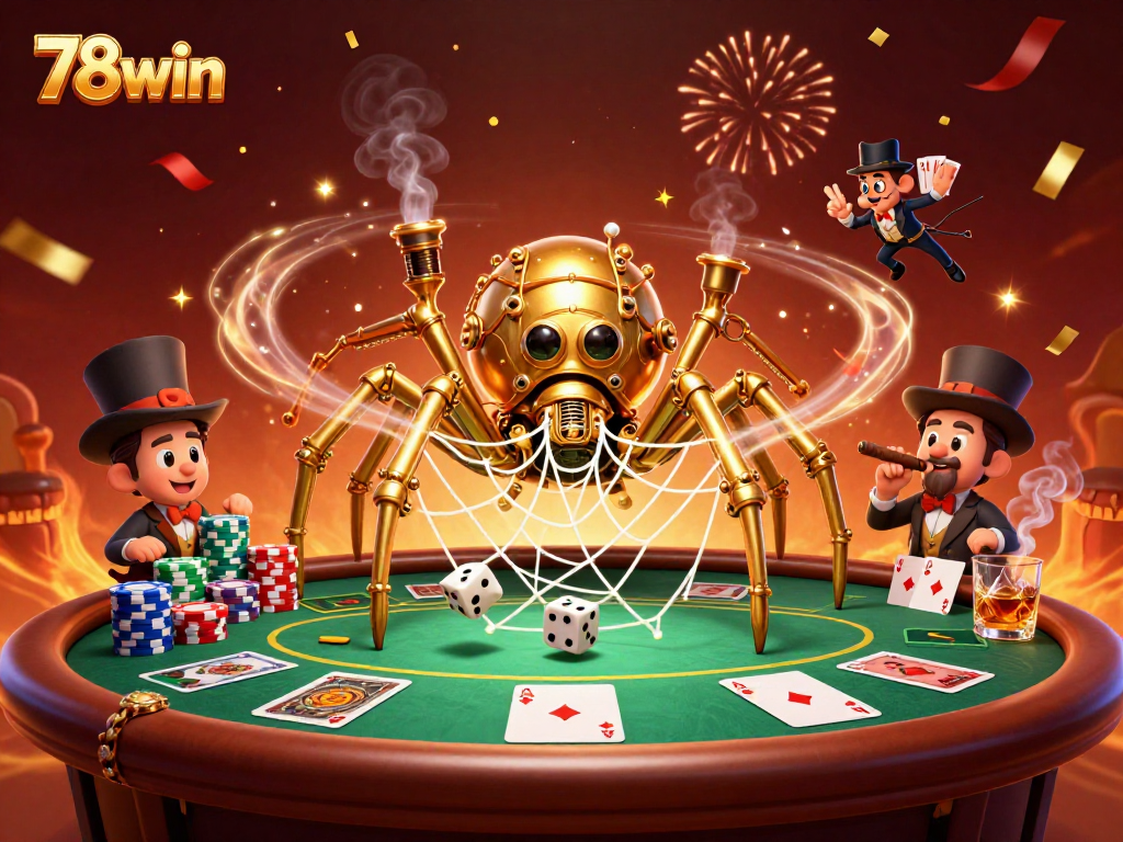 Experience the excitement of 78win's games with thrilling casino elements in a vibrant 3D illustration.