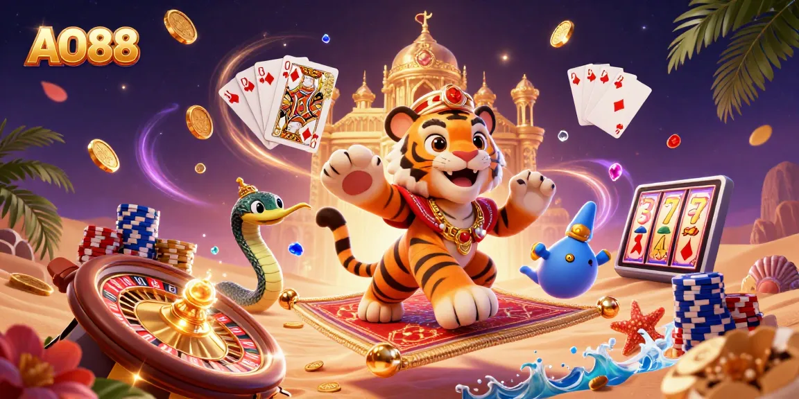 Engage with AO88's vibrant casino scene featuring rich elements from Arabian Nights.