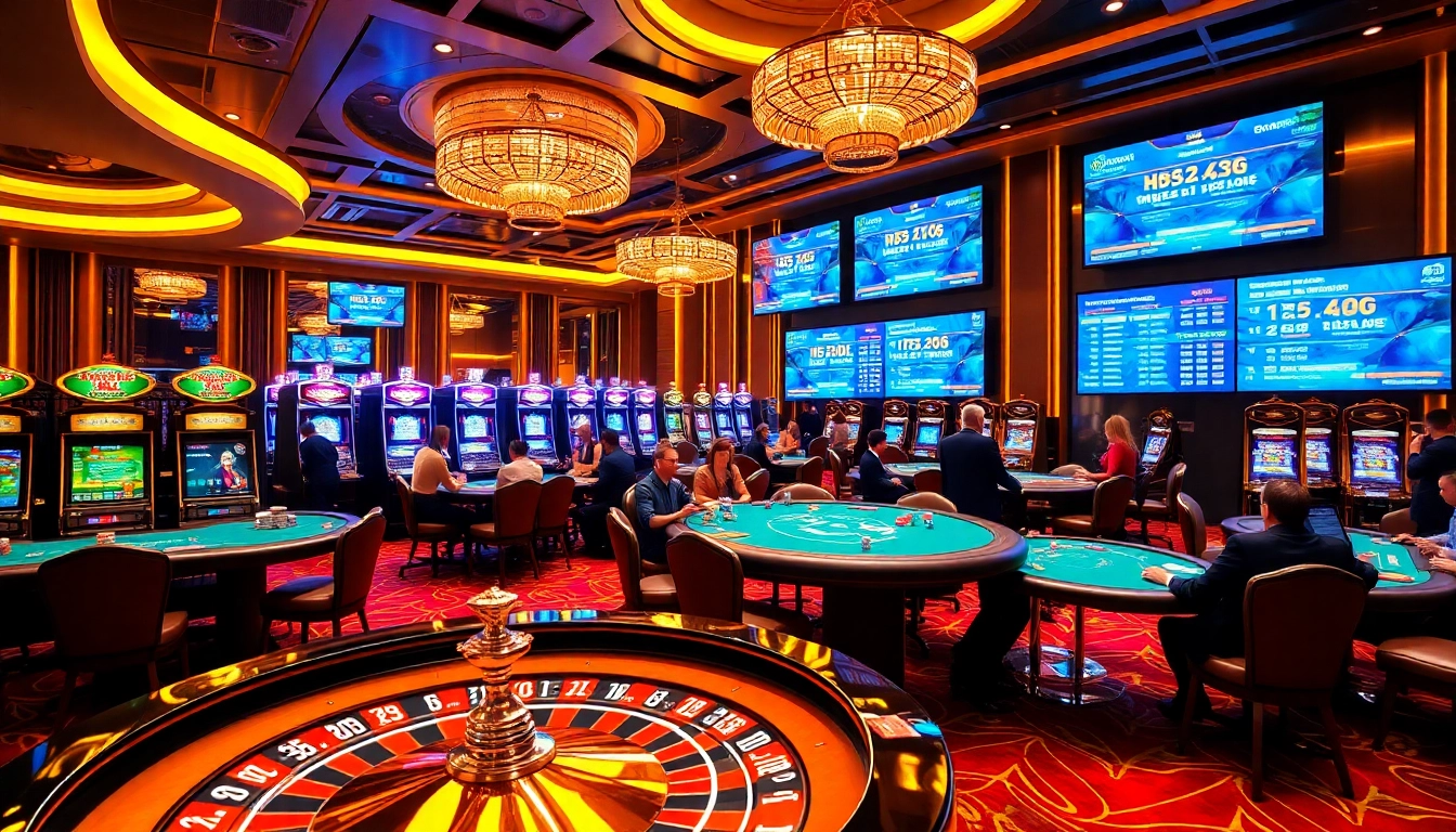 Experience thrilling gameplay at https://kp88.space/ with luxurious casino tables and vibrant slot machines.