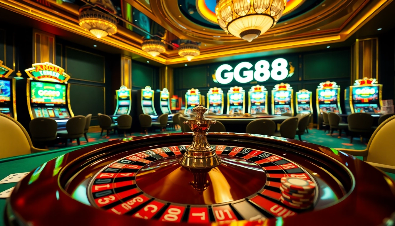 Experience the thrill of GG88 at a luxurious casino featuring vibrant tables and colorful chips.