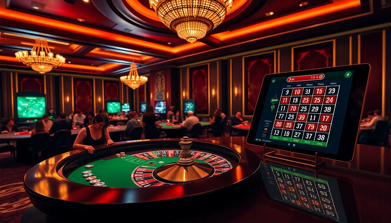 Players engaging at a roulette table in a luxurious casino setting, spotlighting 888b's vibrant atmosphere.