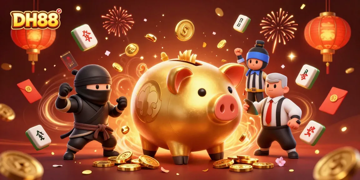 Experience thrilling gaming with DH88 as a golden pig sumo wrestles amidst an explosion of winning symbols.