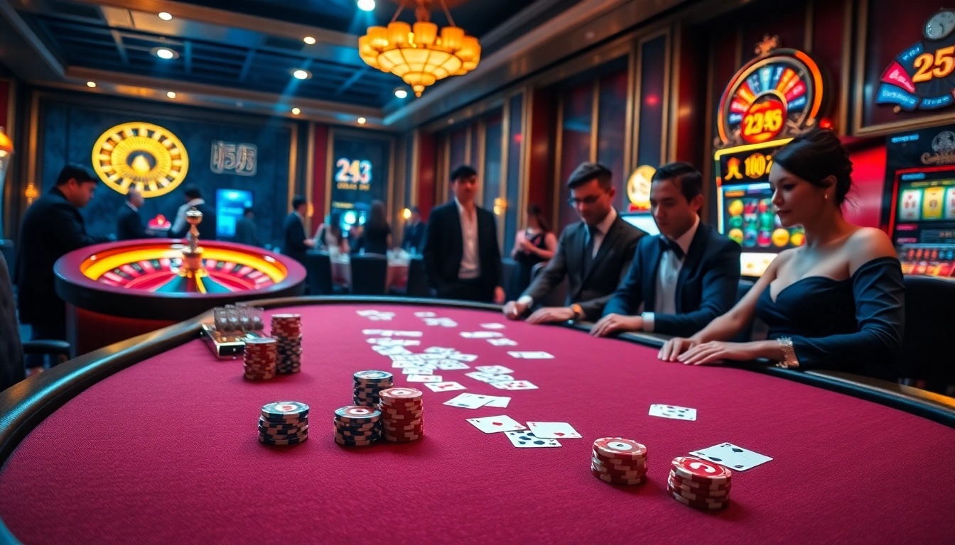 Experience the thrill of gambling at hhkungfu-themed casino with poker tables and colorful slot machines.