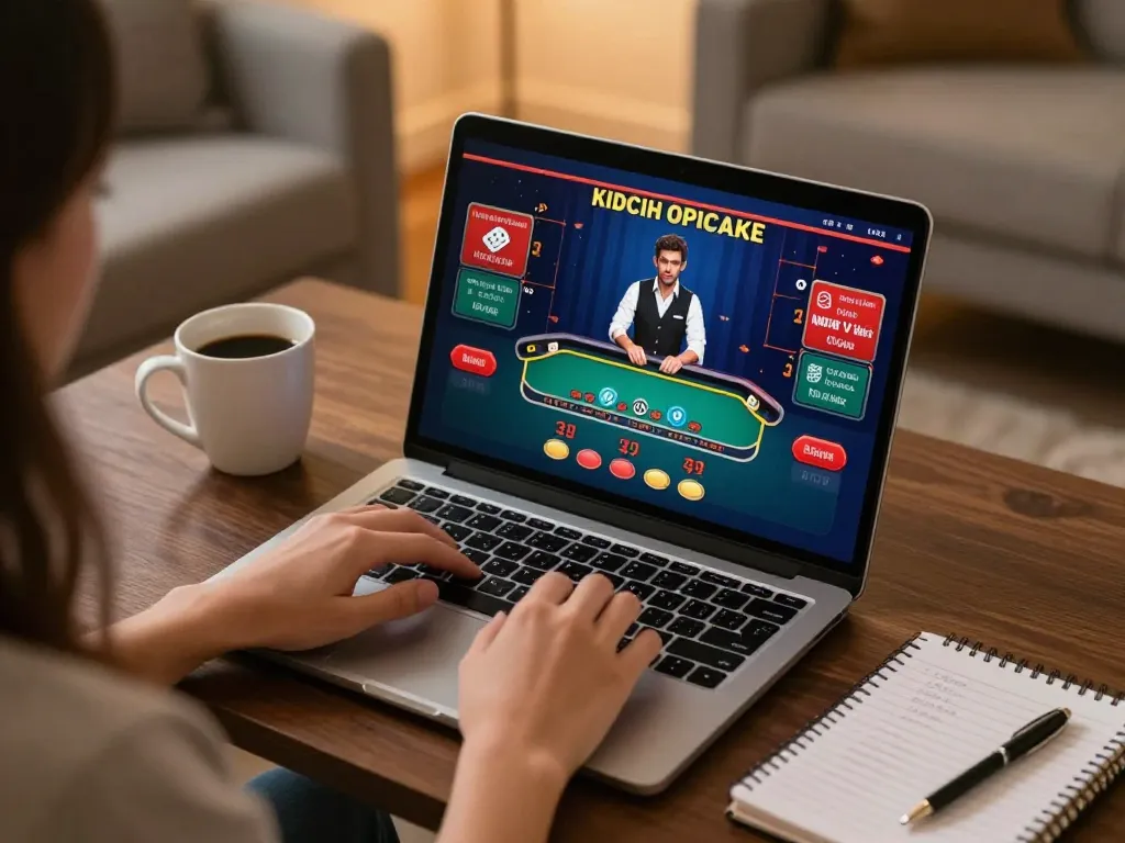Engaging in live dealer blackjack on 123B, with vibrant graphics and cozy home setup for comfortable online gambling
