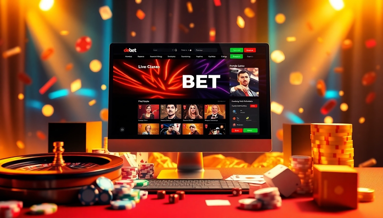 Engaging online interface of DEBET trang chủ showcasing vibrant poker chips and cards.