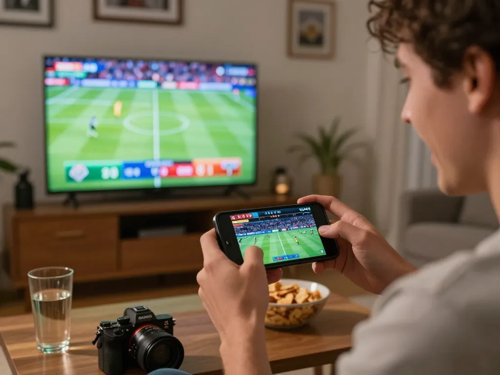Exciting sports betting action with fly88 app displayed on smartphone during live game