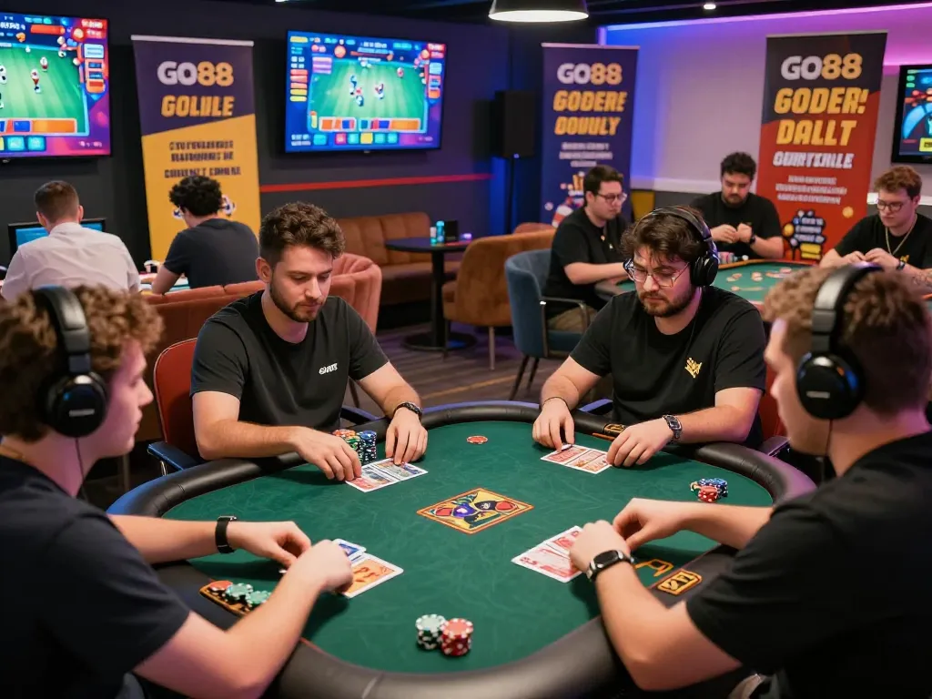 Exciting GO88 online gaming scene with players enjoying card games in a vibrant environment.
