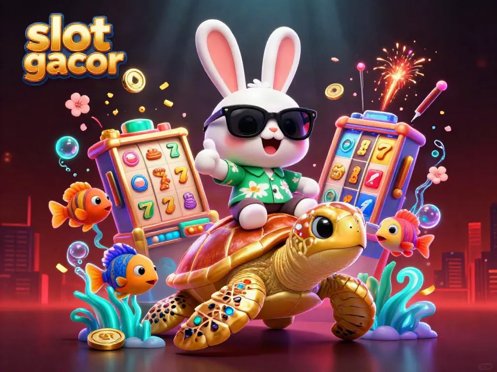 Experience the vibrant world of slot gacor through this exciting 3D illustration featuring animated characters and casino elements.