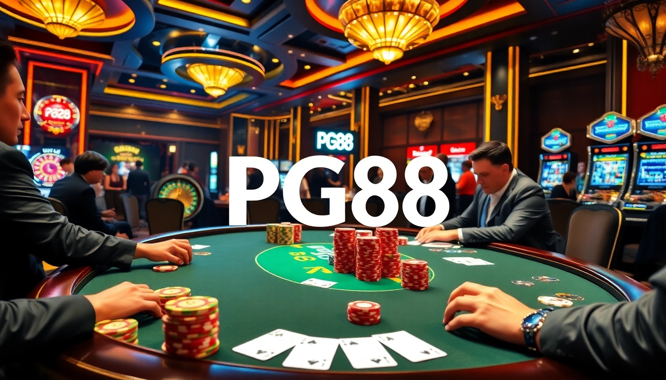 Experience the thrill of gambling at PG88 with luxury poker tables and vibrant casino ambiance.