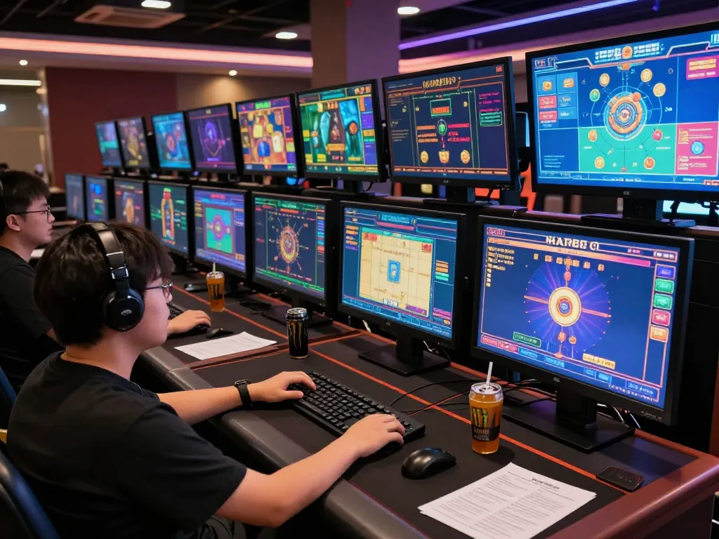 Engaging online gaming with kp88, showcasing multiple screens and strategic notes in a cozy setting.