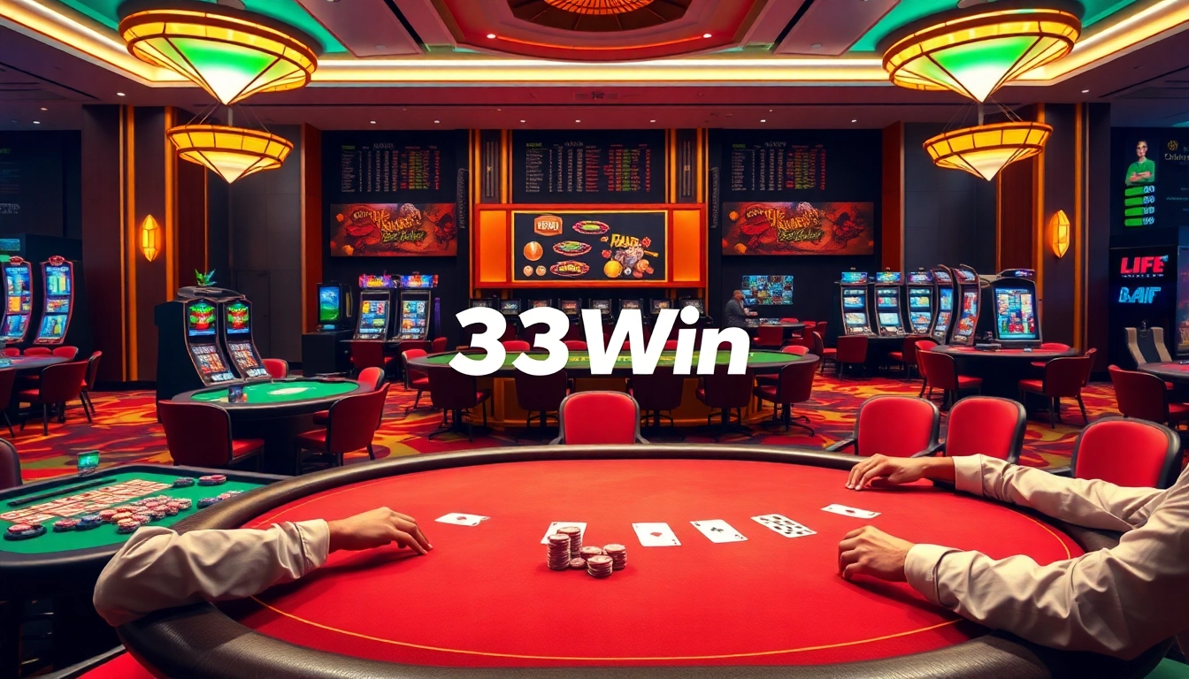 Experience excitement at 33Win with vibrant games, lively poker tables, and luxurious casino ambiance.