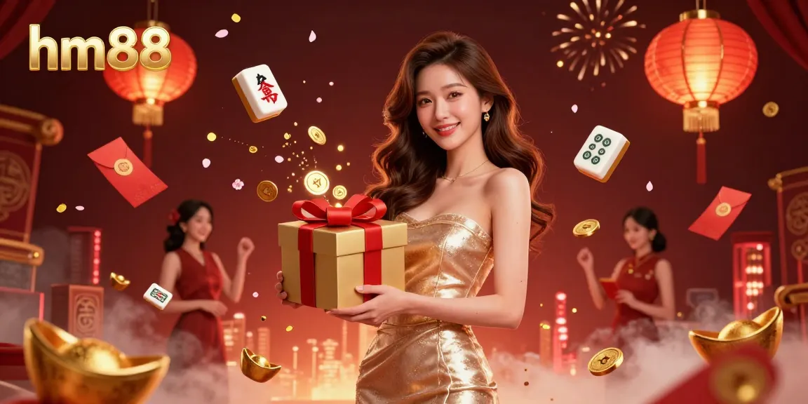 Experience thrilling gameplay at hm88 with a radiant Asian character amidst dynamic casino elements.