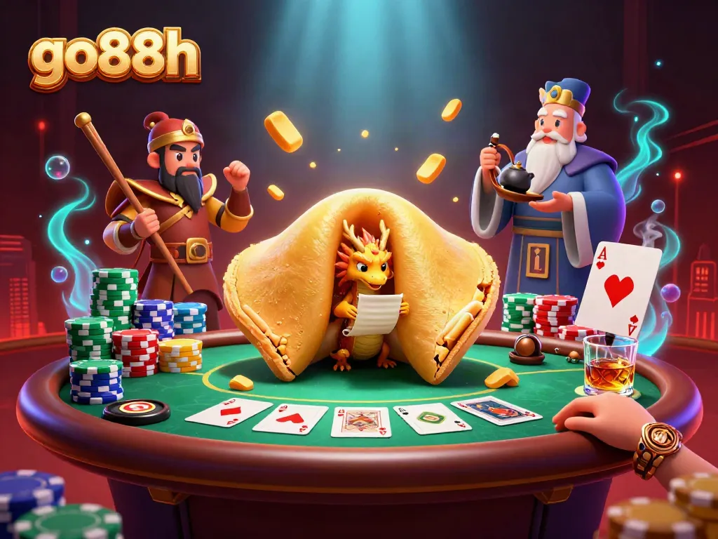 Engage in thrilling action at go88h with dynamic casino scene featuring gold elements and poker games.