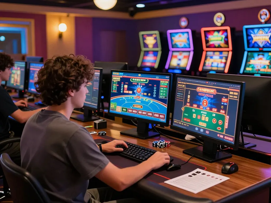 Engaging online gambling scene showing a player navigating through sunwin casino games on multiple screens.
