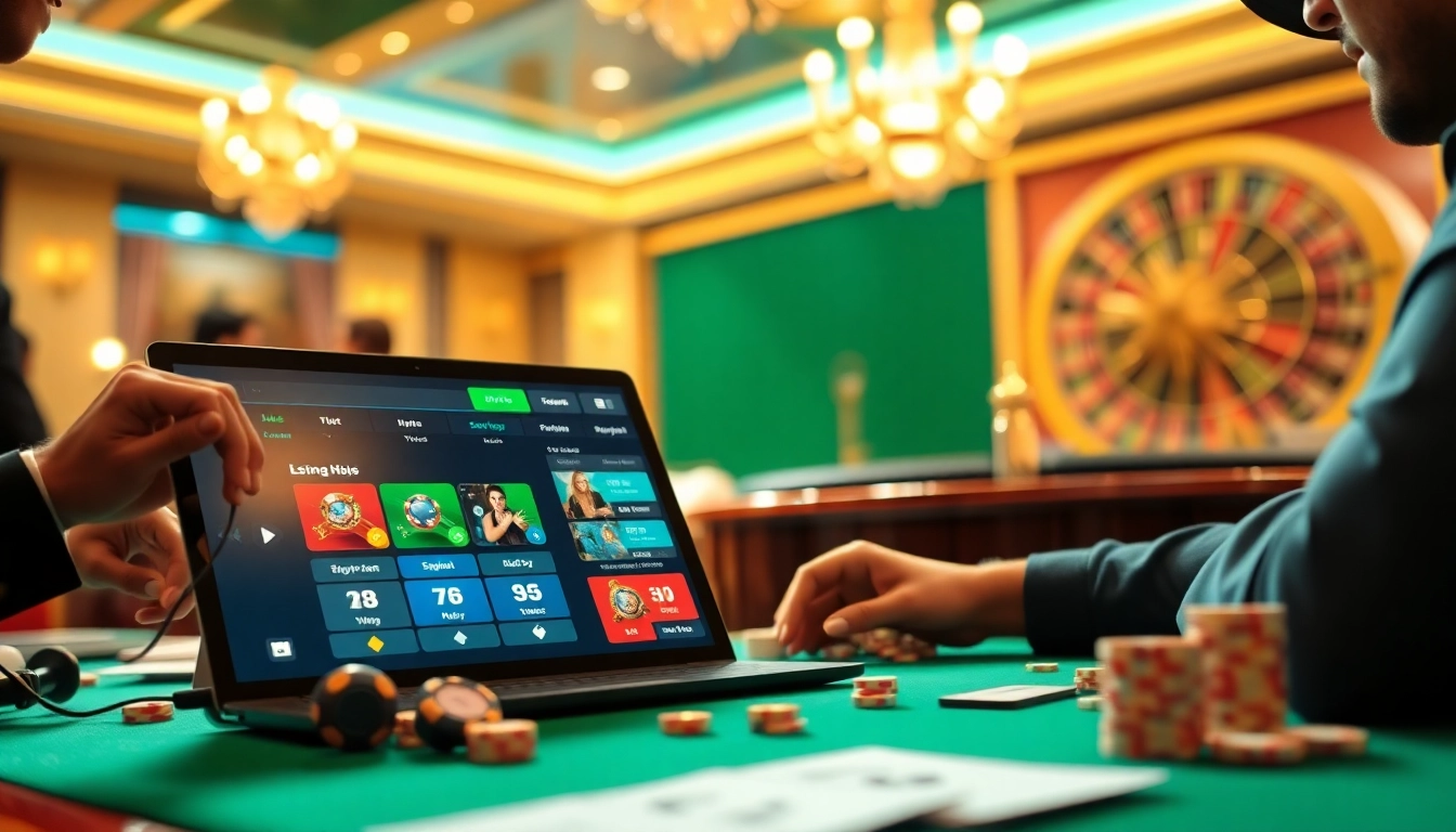 Players enjoying lô đề online in a vibrant casino-inspired atmosphere with digital betting graphics.