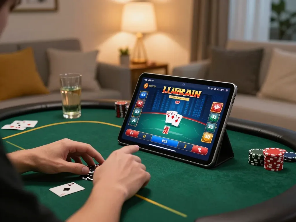 Engage in strategic poker gameplay on 68gamebaivn with immersive home setup and tablet interface