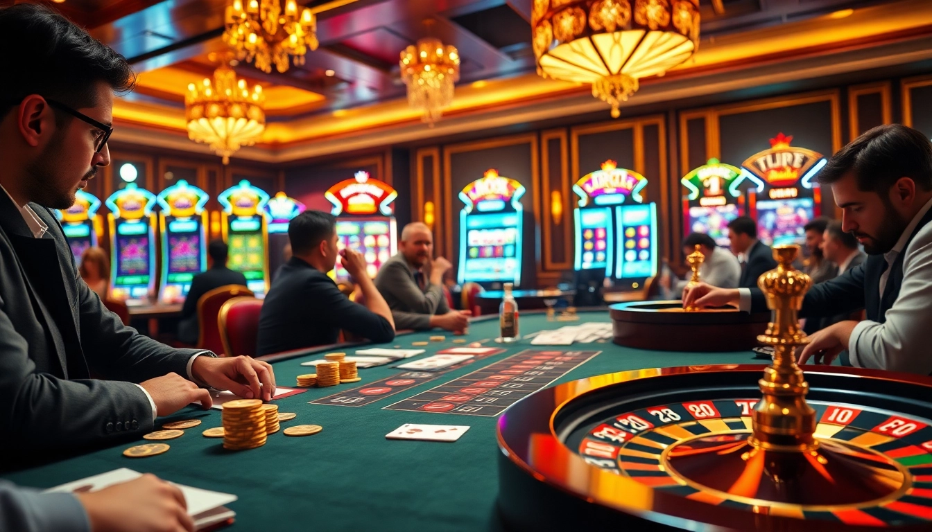 Players enjoying an engaging poker game surrounded by vibrant casino elements showcasing luck8.