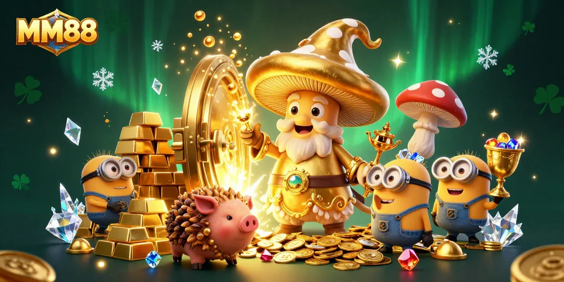 Experience the magic of MM88 as a wizard transforms treasures in this vibrant 3D casino scene.