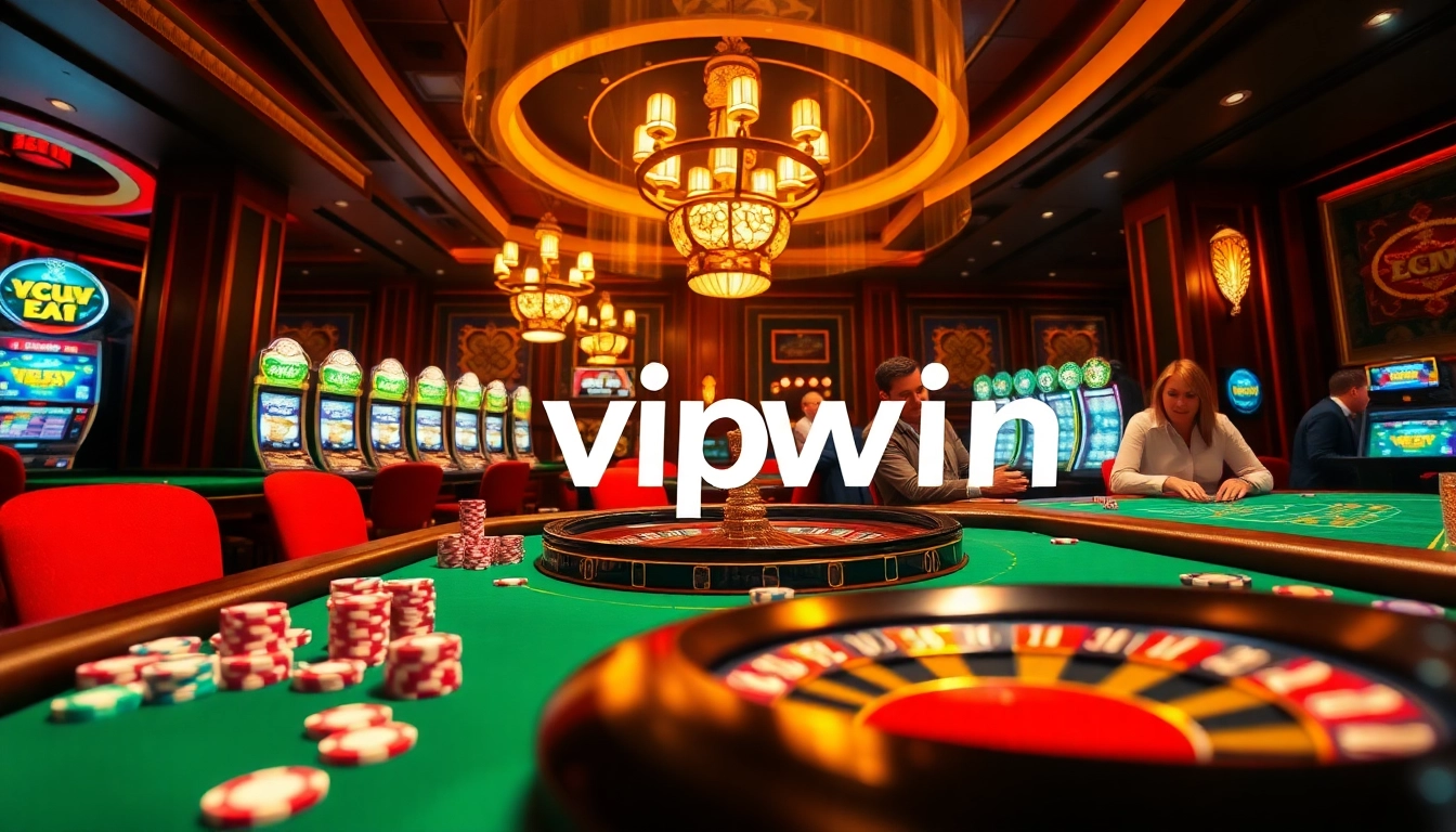 Experience the excitement of vipwin with vibrant gambling tables and engaged players in a luxurious casino setting.