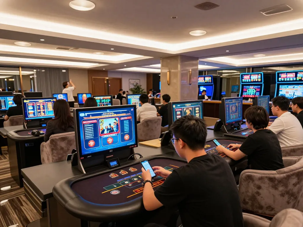 Players enjoying mobile casino games with 33win app in a stylish lounge