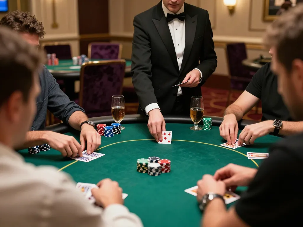 Players strategizing in high-stakes poker game at the casino, featuring dynamic gameplay and C182 ambiance