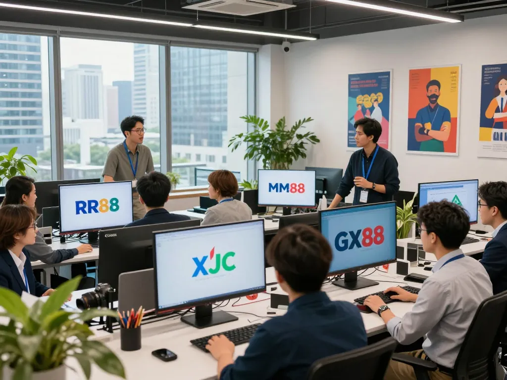 KJC professionals collaborating in a vibrant office, showcasing diverse entertainment brands for a growing ecosystem.