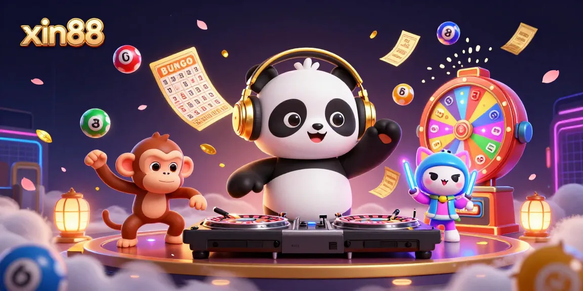 Join the excitement at xin88 with vibrant gaming elements and characters in a lively casino scene.