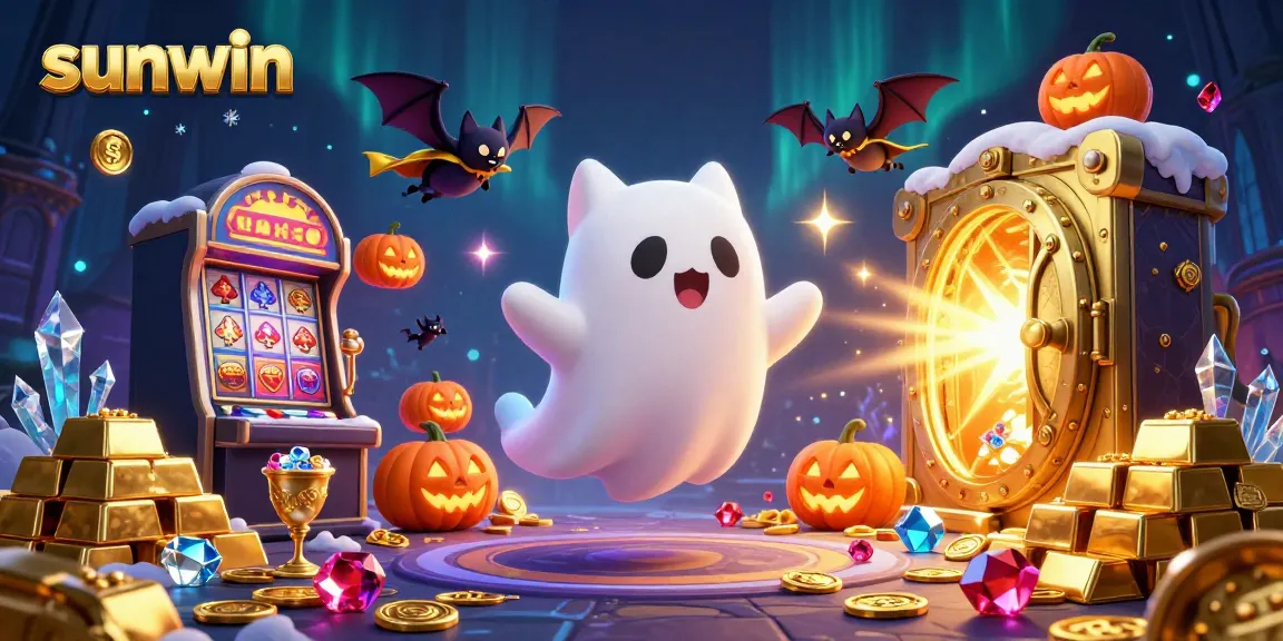 Play thrilling games at sunwin with a haunted cat and glowing pumpkins amidst stunning casino visuals.