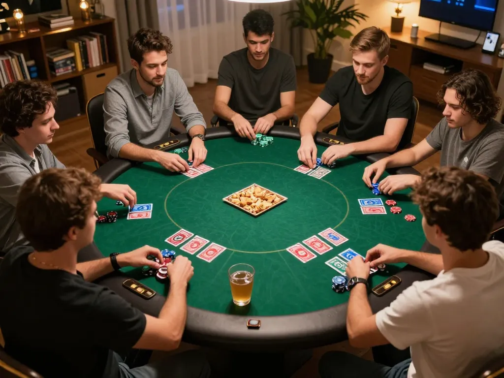 Engaging online poker game scene with players in action, showcasing strategies and excitement with jaeyongkim vibes.