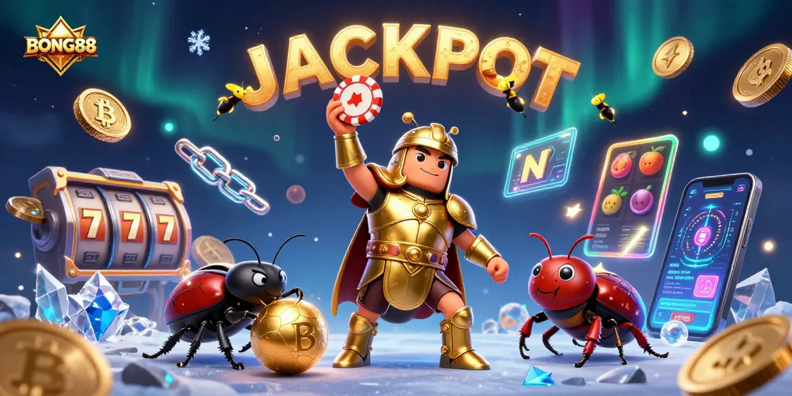 BONG88 players celebrate a jackpot in a vibrant casino-themed scene with animated characters and game elements.