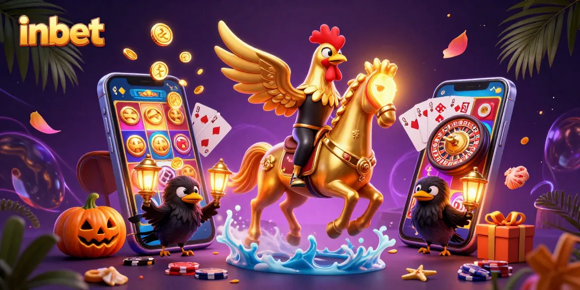Experience the excitement of inbet with vibrant 3D casino action featuring a golden rooster and dynamic games.