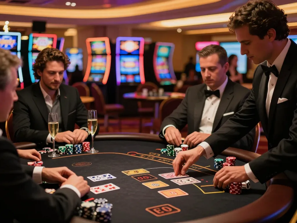 ONE88 players placing bets at a luxurious blackjack table in Las Vegas casino.