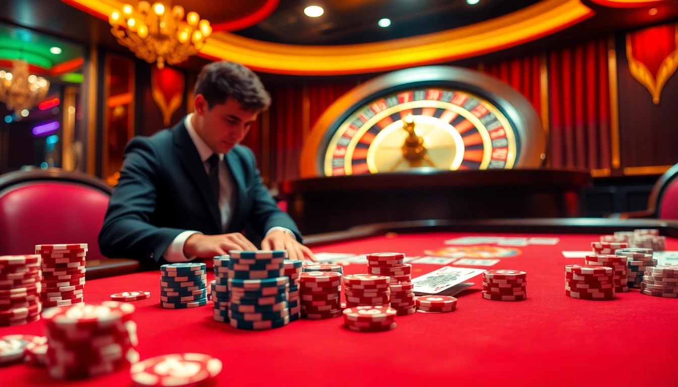 Experience a thrilling round at king 88 casino with dealer and players engaging at a roulette table.