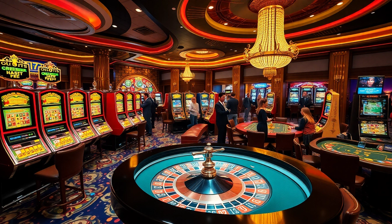 Thrilling casino scene featuring GO88 logo, vibrant gaming tables, and lively players.