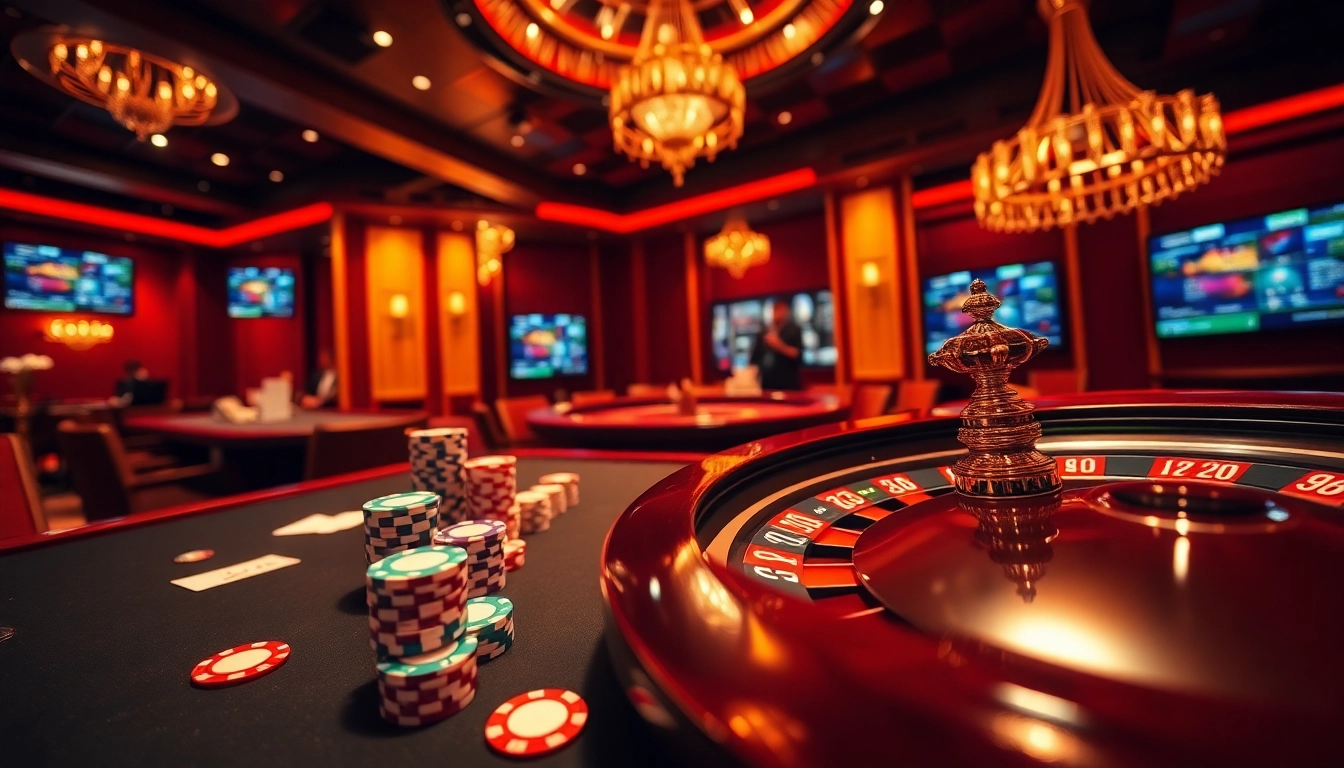 Exciting scene showcasing casino games and nhà cái uy tín betting action.