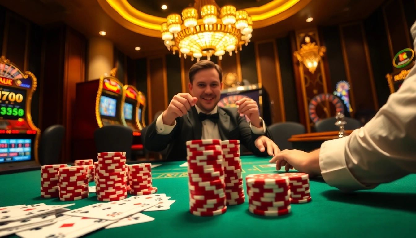 Kuwin online gaming scene showcasing an exciting luxury casino atmosphere with players engaging in various games.