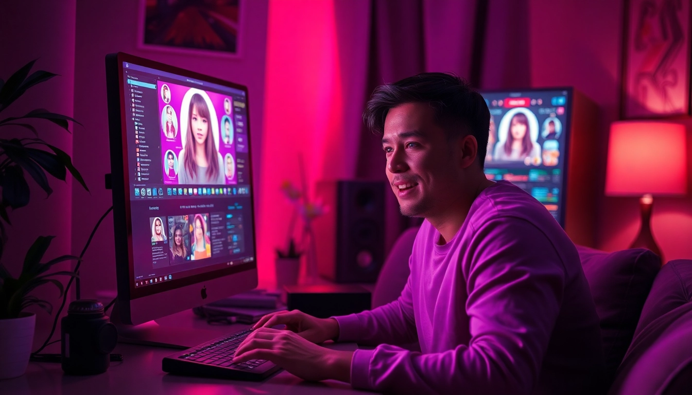 A user captivated by an NSFW AI platform, showcasing vibrant interactive technology and character engagement.